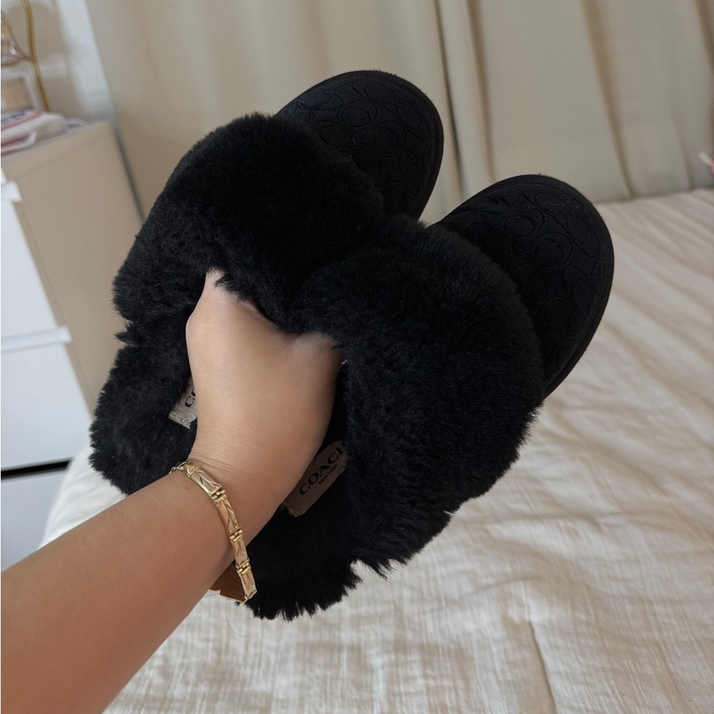Coach Black Women's Fur Slippers